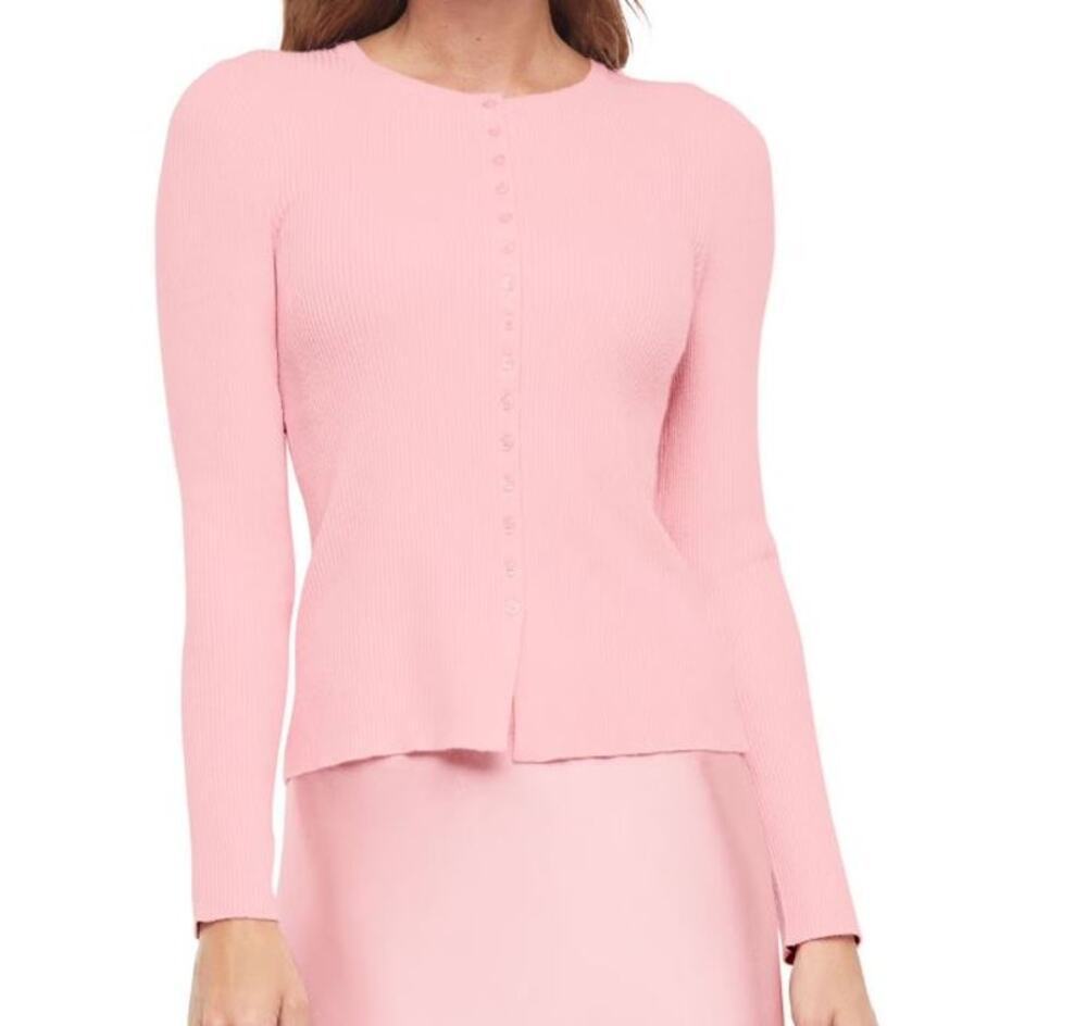 Express Womens Ribbed Button Up Cardigan Sweater XXL Pink Crewneck NWT